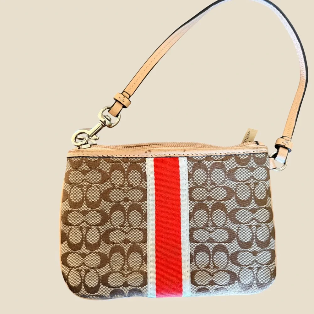 Coach Signature C Wristlet Orange Brown Racing Stripe Y2K Preppy Classic